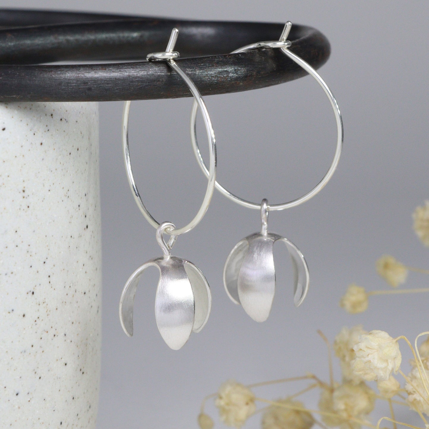 Silver Snowdrop hoop earrings