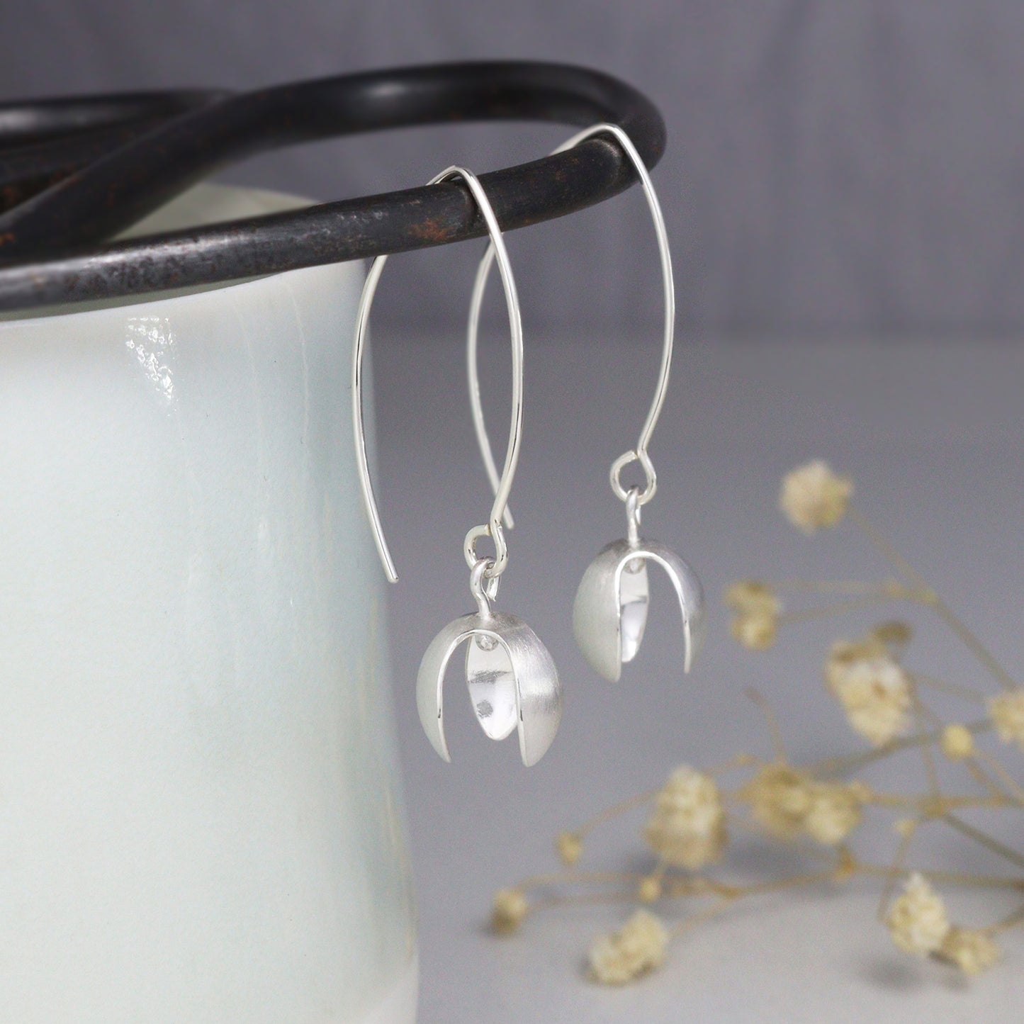 Silver Snowdrop long earrings