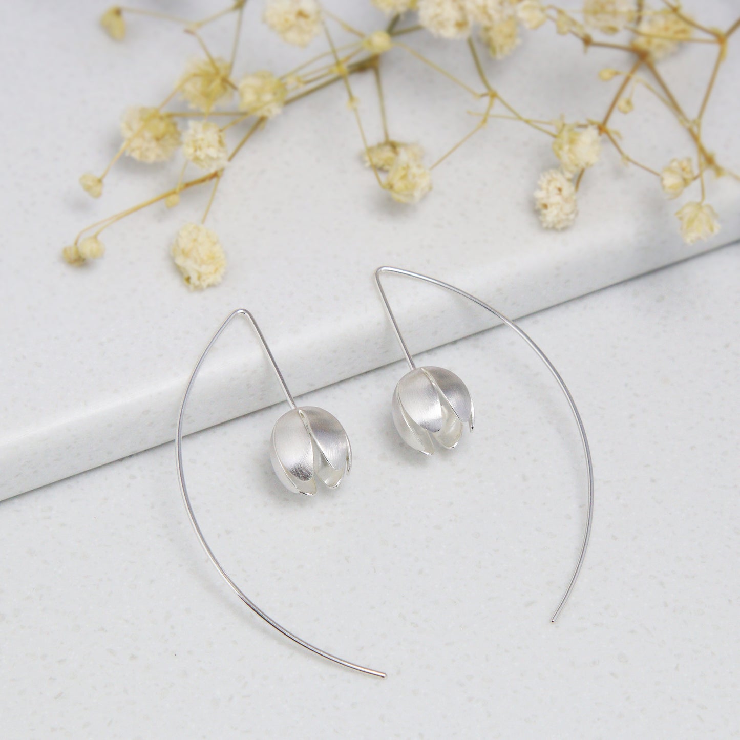 Silver crocus Long Earrings