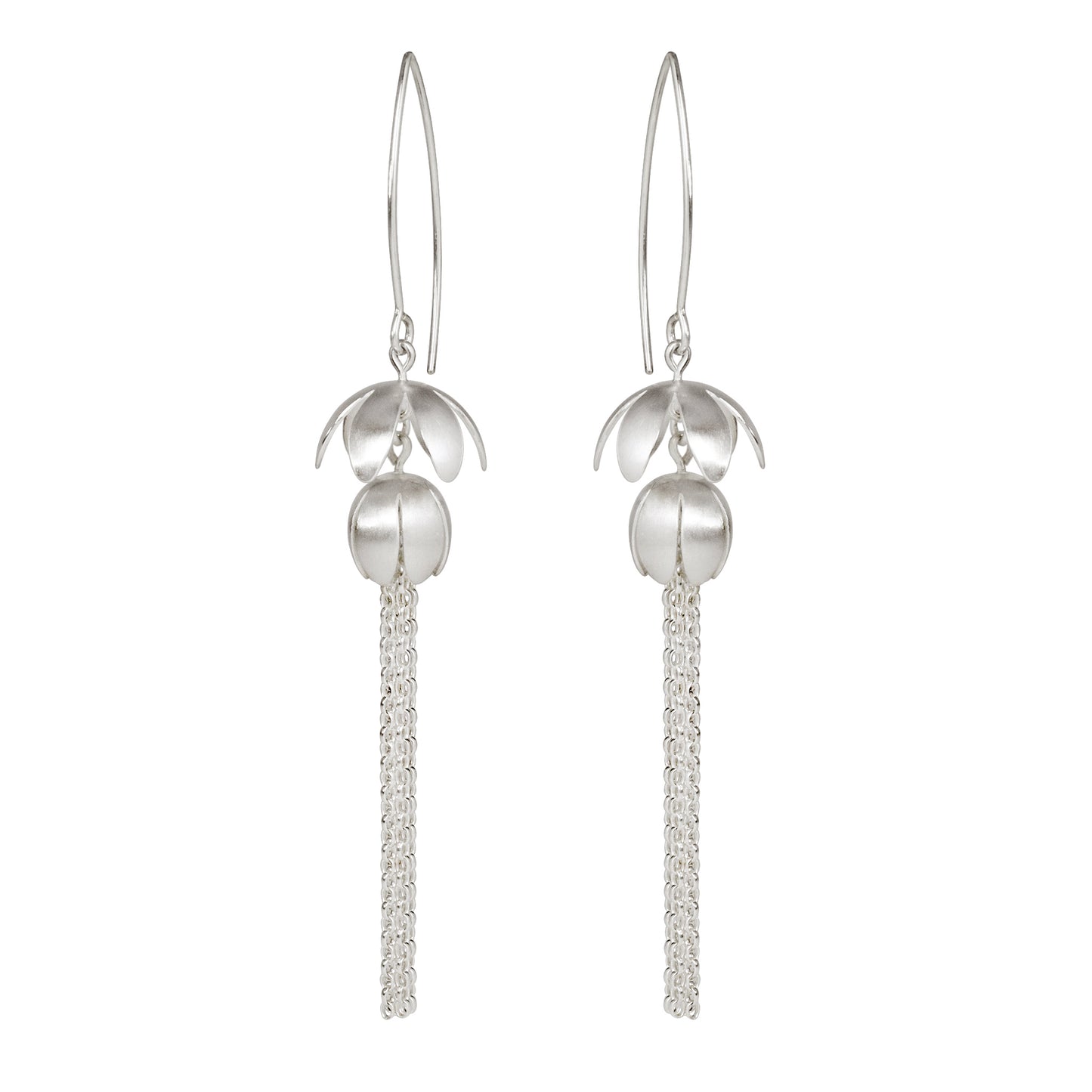 Double downward hanging daisy earrings with chain tassels