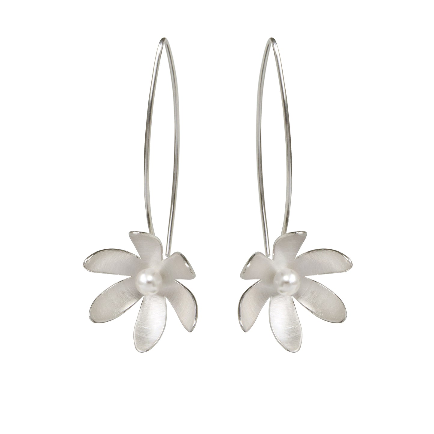 Silver and Pearl Daisy long earrings