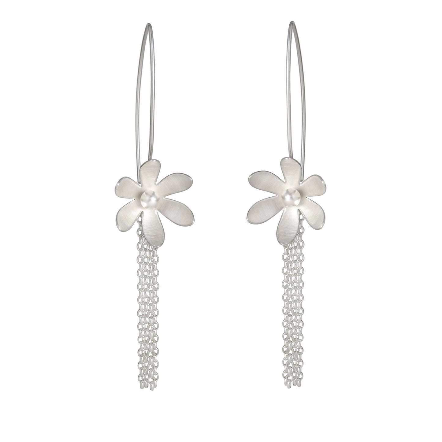 Silver and Pearl Daisy long earrings