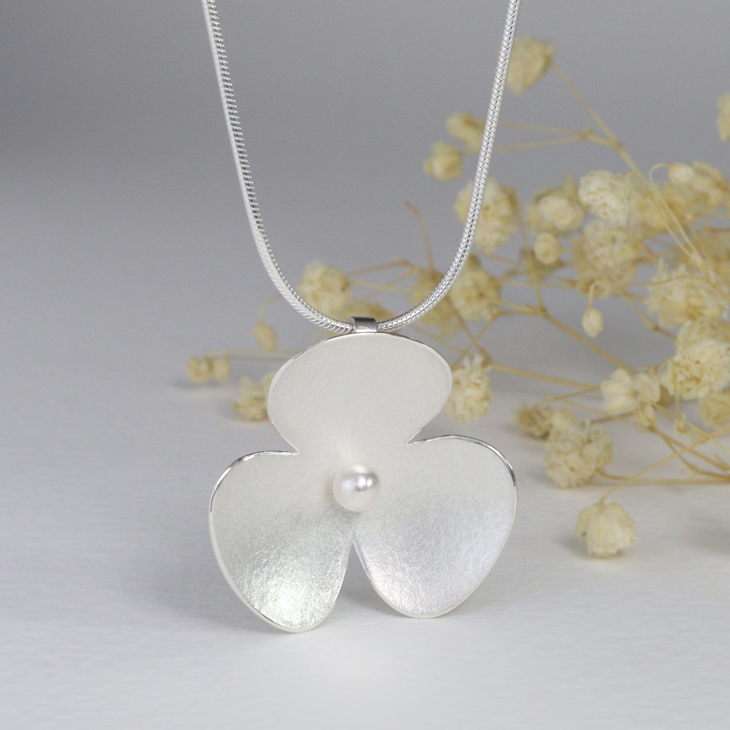 Silver and Pearl Poppy Flower Pendant